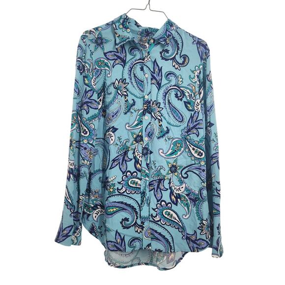 Talbots Blue Floral Paisley Long Sleeve Button Down Top Womens Size Small S - Picture 1 of 3